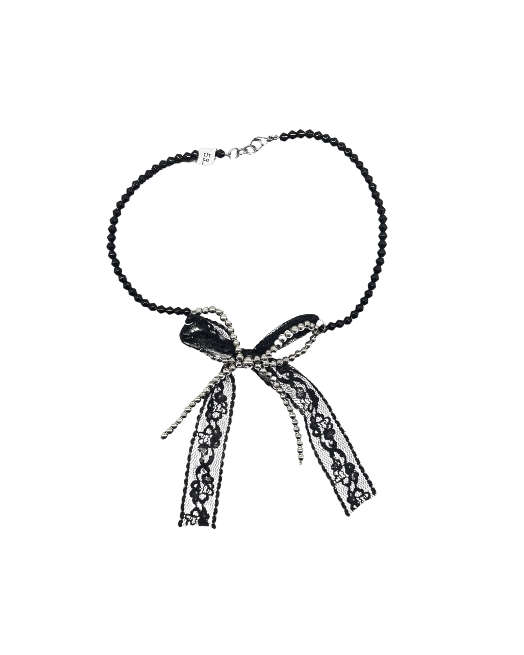 PERLES RARES - COLLIER GOTHIC NOEUD DENTELLE NOIR & ARGENTÉ