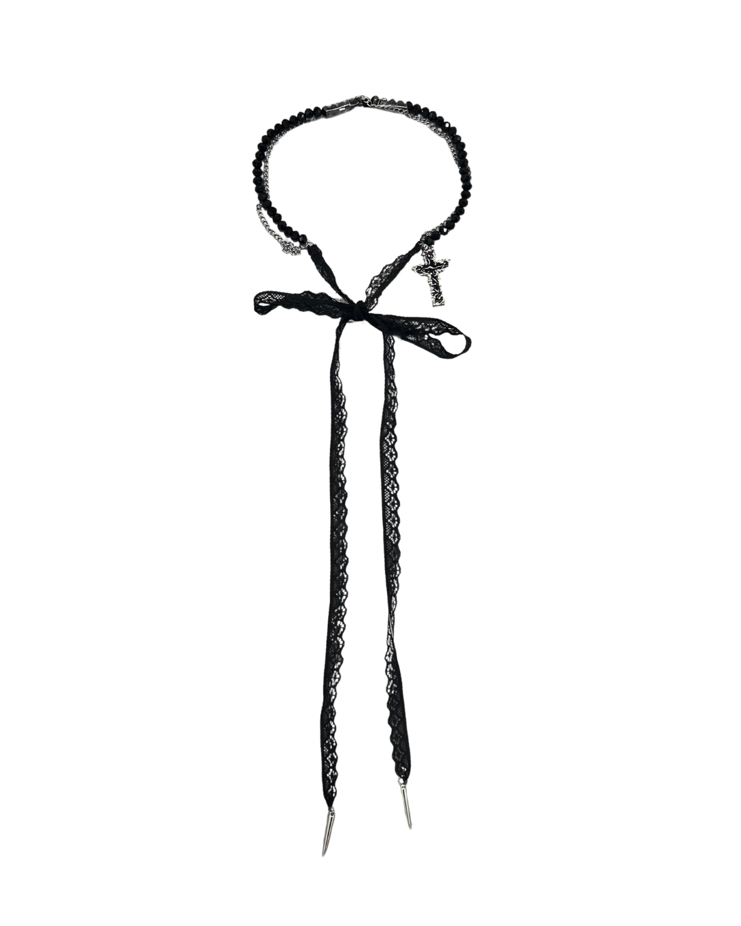 PERLES RARES - COLLIER GOTHIC NOEUD DENTELLE NOIR